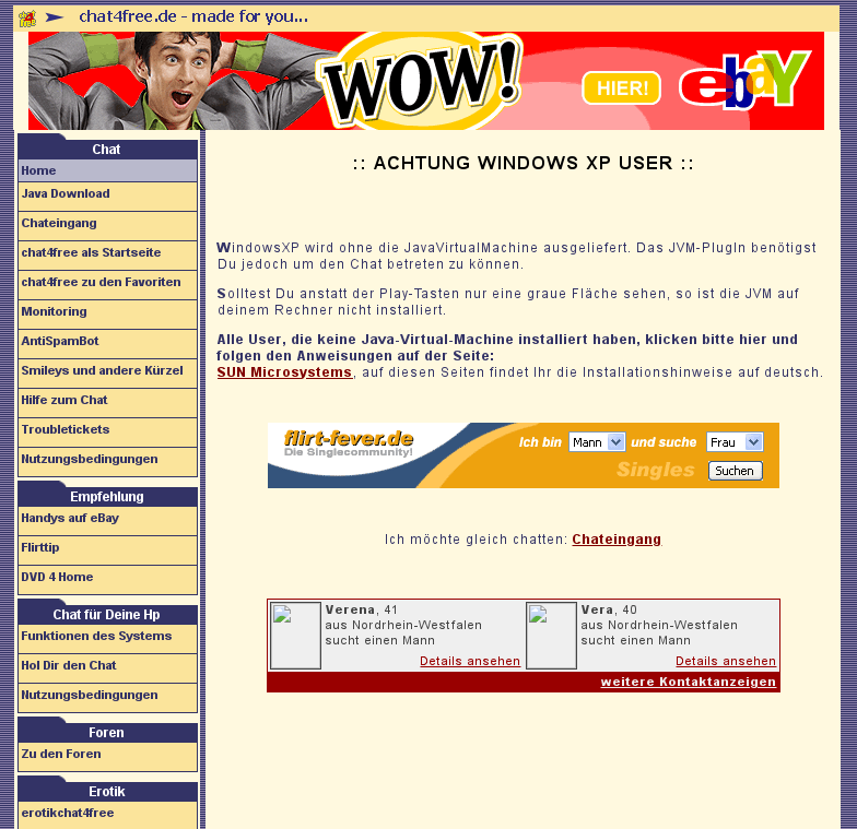 chat4free.de im Jahr 2005